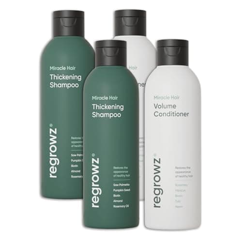 Image of Regrowz Hair Thickening Shampoo 225ml & Hair Volume Conditioner 200ml x2 - Biotin Hair Growth Shampoo and Conditioner for Women & Men - DHT Blocker & Sulphate Free - Restore Stronger & Healthier Hair