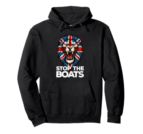 Image of Lion face. Stop The Boats Great Britain Flag Pullover Hoodie