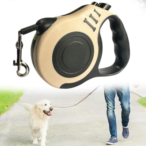 Image of GNALIA Retractable Lead for Dogs, 1 Piece, Extendable, 5 m, Beige, with Non-Slip Handle for Small and Medium Dogs up to 15 kg Training and Walks