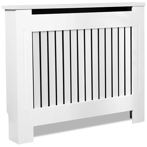 Image of Blisswood Radiator Cover White – Medium Radiator Cover Grill Shelf Cabinet, MDF Wooden Slatted Decorative Heater Cover for Living Room, Bedroom, Hallway, Office (19D x 111W x 83.2H cm)