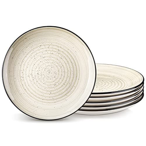 Image of vancasso BONBON Dinner Plates Set of 6, 10.5 inch Scratch Resistant Ceramic Dinnerware Set, Dishwasher and Microwave Safe, Dessert Plate, Pasta Plate, Salad Plates, for Main Course, Beige