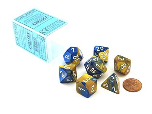 Image of Polyhedral 7-Die Gemini Dice Set - Blue-Gold with White [Toy]
