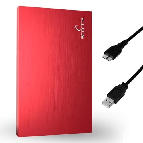Image of Storite 2.5-Inch Ultra Slim Portable External Hard Drive 1TB HDD USB 3.0 Aluminium Storage with LED Indicator for PC, Mac, Laptop, Gaming Console, Desktop, Red