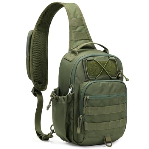 Image of HALOVIE Tactical Sling Bag, Armygreen Military Rover Shoulder Bag with Phone Pack, 600D EDC Molle Assault Crossbody Bag for men