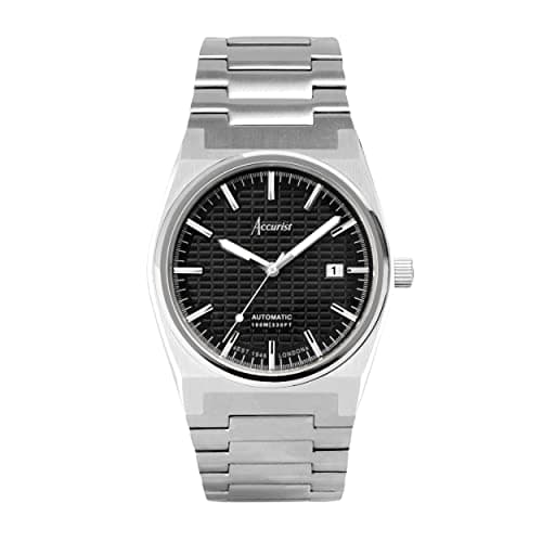 Image of Accurist Origin Mens 41mm Automatic Watch in Black with Analogue Date Display, and Silver Stainless Steel Strap 70020