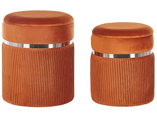 Image of Beliani Set of 2 Pouffes Orange Glamour Storage Velvet Upholstery Camdenton