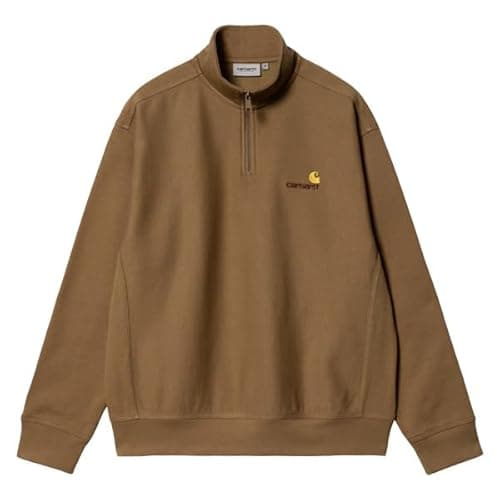 Image of Carhartt WIP i027014-2 HALF Zip AMERICAN SCRIPT Men's Half Zip Sweatshirt, HamiltonBrown (HZ), XL
