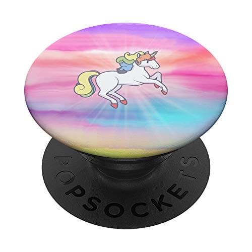Image of Cute Unicorn With Colorful Background - Unicorn Lover PopSockets Grip and Stand for Phones and Tablets