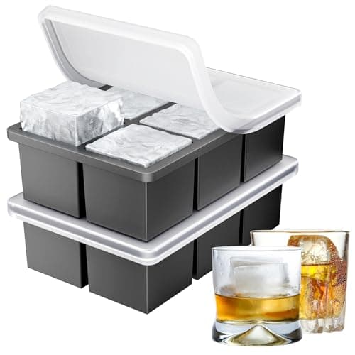 Image of Ankway Upgraded Large Ice Cube Moulds - 2 Pack Silicone Ice Cube Tray with Lid, LFGB Certified BPA Free, 5cm 12 Cubes Ice Trays for Whiskey Cocktail Drinks, Easy-Release,Stackable & Dishwasher Safe
