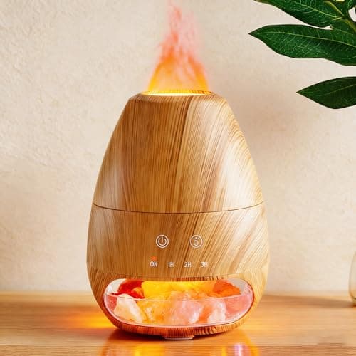Image of Essential Oil Diffuser with Flame Effect Ultrasonic Himalayan Salt Lamp Diffuser Ultrasonic Cool Mist Humidifier Aromatherapy Diffuser with Auto Off Function for Home Office Gift - 100ml Wood Grain