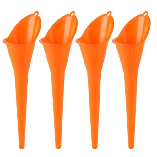 Image of 4 Pcs Plastic Funnel for Car Oil Funnel Set, 11 Inch Fuel Funnels with Long Neck, Universal Petrol Funnels for Filling Automotive Oils Engine Oil Water Diesel(Orange)