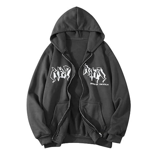 Image of Generic Men's Sweat Jacket 1802 Gray L Oversized Zip Hoodie Y2K Hoody with Hood Pullover Gifts for Men Boys
