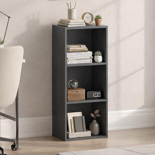 Image of Vida Designs Oxford 3 Tier Cube Bookcase, Grey Wooden Shelving Display Storage Unit Office Living Room Furniture