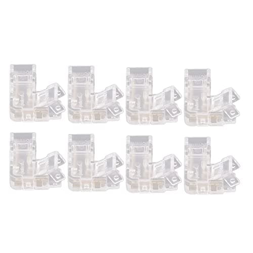 Image of Phefop L Shaped COB LED Strip Connectors, Transparent 2 Pin Solderless Adapters for 5mm LED Strips, Ideal for DIY Projects and Right Angle Connections