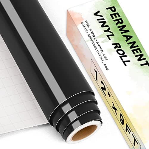 Image of Glossy Black Permanent Vinyl Roll, Lya Vinyl 12" x 9ft Self Adhesive Vinyl for Cricut, Silhouette Cameo, Black Vinyl for Party Decoration, Window Stickers, Home Decor