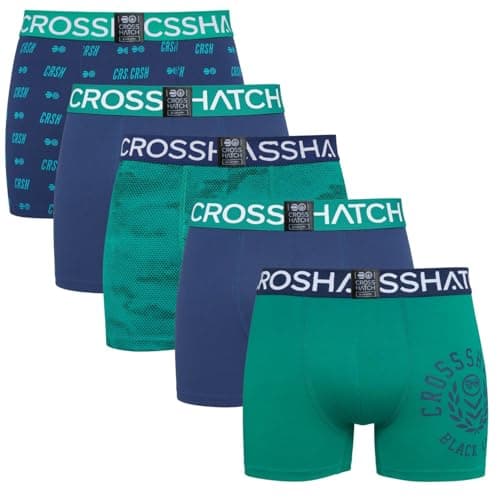 Image of Crosshatch Men’s Boxer Shorts 5 Pack – Comfortable Cotton Underwear Multipack Trunks, Sizes S–XXL Green Set M