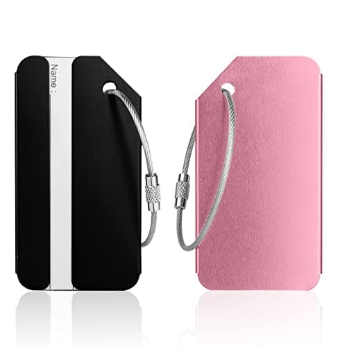 Image of Luggage Tags, 2Pcs Aluminum Alloy Baggage Labels, Suitcase ID Tag Set, Handbag Tag Labels Travel Accessories for Checked Luggage, Hand Luggage and Handbags - Pink & Black