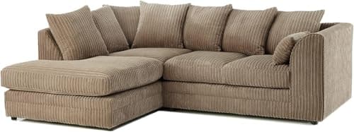 Image of SofaSelection Spacious Jumbo Cord Left Hand Corner Sofa, Soft Cord Fabric L-Shaped Couch with Deep-Filled Scatter Back Cushions, 4-5 Seater Family Living Room Suite (Beige)