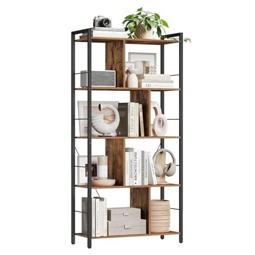 Image of VASAGLE Storage Unit, Bookcase, 5 Tiers, Open Compartments, Office Living Room, Bedroom, Industrial Style, Rustic Brown and Black LBC121B01