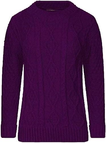 Image of AJFASHION Women Jumpers New Ladies Long Sleeve Chunky Cable Knitted Jumper Crew Neck Winter Sweater Top UK Size 8-22 Purple
