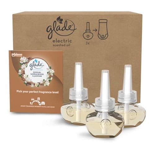 Image of Glade Plug in Air Freshener Refill, Electric Scented Oil Room Air Freshener, Sandalwood & Jasmine, Pack of 3 Refills (3 x 20ml)