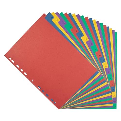 Image of Elba A4 A-Z Pressboard Dividers, 20-Part Assorted Colours, Durable Alphabetical Index Tabs