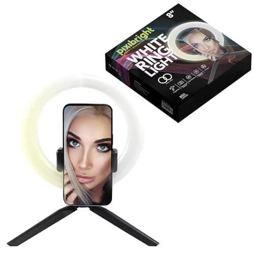 Image of Pixibright 8" LED Fill Ring Light with Tripod Stand & Phone Mount | 2m USB Cable | Dual Color White/Yellow Adjustable Lighting | 800 Lumens for Perfect Lighting in Photos, Videos, and Livestreams