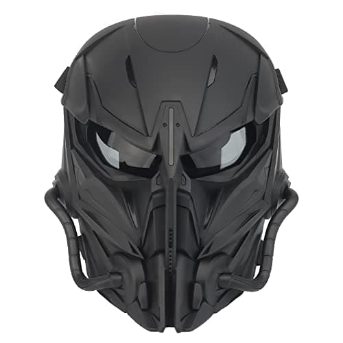 Image of Tactical Airsoft Mask, Grey Lens Full Face Skull Paintball Protective Mask for Cs Wargame Halloween Cosplay Costume Party (Black)