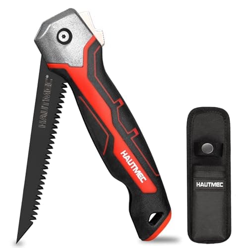 Image of HAUTMEC Folding Jab Saw, Drywall Saw with Holster, 5" Hand Saw with 7TPI Triple-Ground Teeth, Antirust Coating & Non-Slip Rubber Grip, Pad Saw for Plasterboard, Drywall, Plywood & PVC – HT0415