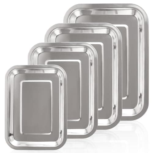 Image of ASelected Bake Tray Set of 4 Essentials Stainless Steel Baking and Roasting Pan Set, 4 Different Sizes, Dishwasher Safe and Easy Clean, Silver