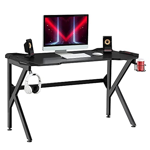 Image of HOMCOM Gaming desk with Cup Holder Headphone Hook Feet Adjustable 120 x 66 x 75cm Black