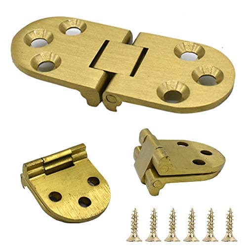 Image of 4 Pack Brass Folding Table Hinge Round Edge 180 Degree Folding Table Butler Tray Backflap Hinges for Table Cabinet Door Furniture with Screws, Gold