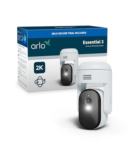 Image of Arlo Essential 3 Pan-Tilt-Zoom Security Camera Outdoor, 2K VIdeo, 360º Wired Home Camera With Colour Night Vision, Spotlight, Smart Siren, 2 Way Audio, Secure Trial Included, 1 Camera, White