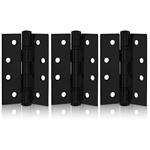 Image of XFORT 4 Inch (100mm) Matt Black Ball Bearing Hinges, Steel Door Hinge for Wooden Doors (1.5 Pairs)