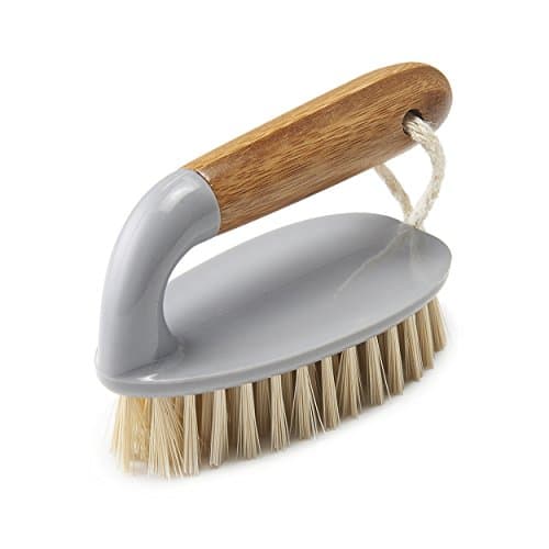 Image of Addis Floor and Tile Scrub Brush Iron Style with Natural Bamboo Handle, Grey & Natural, Grey/Wood, 13 x 5 x 6.5 cm 517671