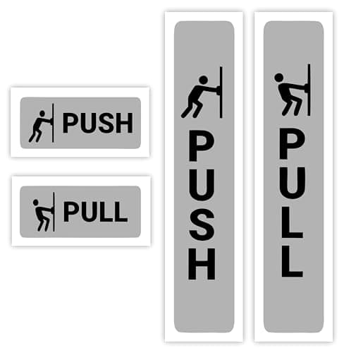 Image of Two Pairs (4 pieces) Self-Adhesive Push Pull Door Signs for Commercial Premises (4 Pack Mixed Sizes) / Gloss Vinyl Sticker Push And Pull Signs For Doors/Removable And Wipeable (LIGHT GREY)