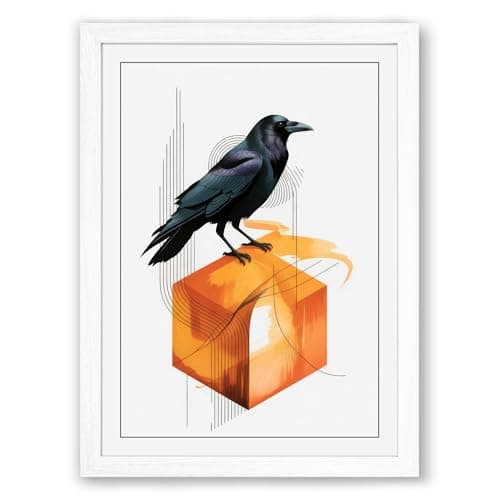 Image of Bird on Geometric Form Modern Framed Wall Art Print A3 (42×29.7cm) White, Wall Decor for Living Room, Bedroom, Office & Home, Ready to Hang, Art Gift