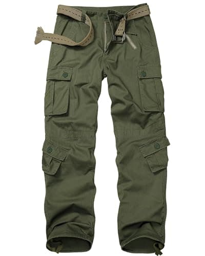 Image of VATINNT Work Trousers Men's Ripstop Cargo Trousers Casual Tactical Camo Cargo Pants with 8 Pockets 3357 ArmyGreen 36