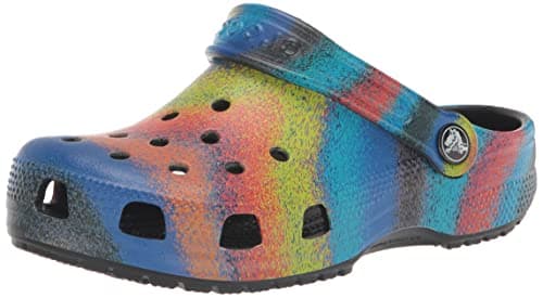 Image of Crocs Kids' Classic Tie Dye Clogs (Infant/Toddler/Little Kid/Big Kid), Black/Multi Spray Dye, 6 Toddler