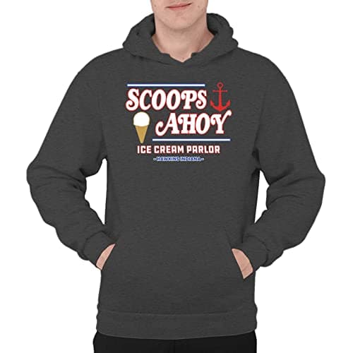 Image of Flip Scoops Ahoy Ice Cream Parlour Hawkins Hoodie Charcoal Grey (XS)