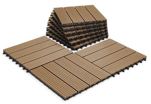 Image of CLICK-DECK Composite Decking Tiles 30x30cm Interlocking Outdoor Deck Tiles | Patio, Balcony, Roof Terrace & Hot Tub | Easy Tool-Free Installation | Low Maintenance, Weather-Resistant (6 Tiles, Teak)