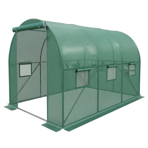 Image of Large Walk-in Polytunnel Greenhouse with Reinforced Steel Frame, Roll Up Door, Mesh Windows, UV-Resistant 140GPE Fabric, Green (3x2x2m)