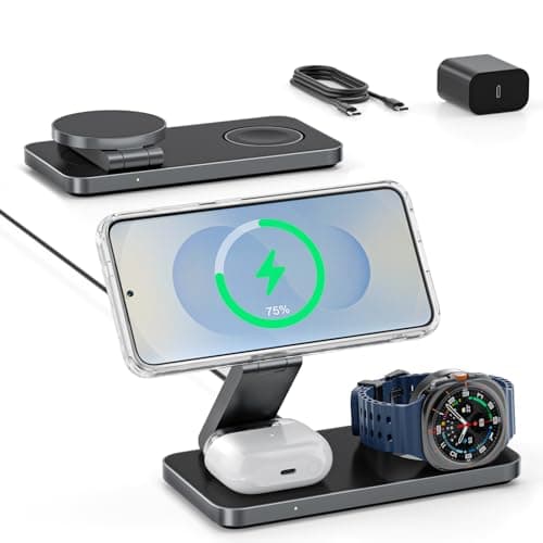 Image of 3 in 1 Wireless Charging Station for Samsung S26 Ultra/S26+/S26, Magnetic Charger Stand Compatible with Magsafe for Galaxy S25/S24/S23/Z Fold/Flip Series, Galaxy Watch Ultra/8/7/6/5, Buds Pro/4/3/2