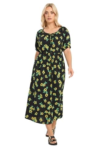 Image of Yours Curve Black Sunflower Maxi Dress - Women's - Plus Size Curve