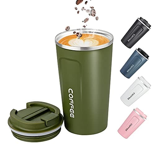 Image of Big seller 17oz (500ml) Vacuum Insulated Travel Mug, Leakproof Double Wall Stainless Steel Reusable Coffee Cup with Lid for Hot & Cold Drinks, Green