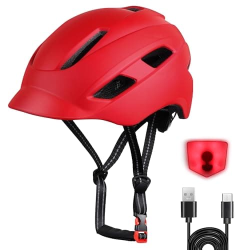 Image of Bike Helmet, Adjustable Cycling Helmet with USB Rechargeable LED Light, Lightweight Bicycle Helmets for Adults, Breathable Mountain & Road Cycle Helmet for Men Women Fit Head Size 58-62cm