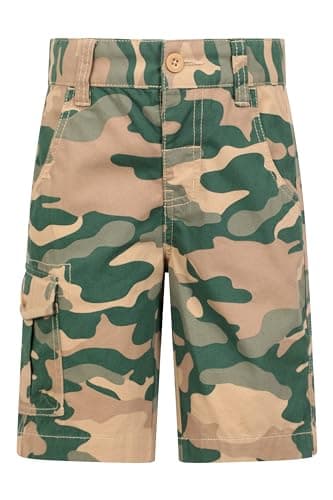 Image of Mountain Warehouse Kids Camo Cargo Shorts - 100% Cotton Shorts, Lightweight Short Trousers, Pockets, Easy Care Camo Pants - Spring Summer, Camping, Travelling Light Beige (Camo) Kids Size 9-10 Years