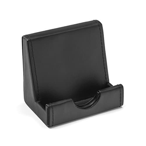 Image of Osco Faux Leather Smartphone Cradle, Mobile Stand – Desk & Bedside Phone Holder, Sleek Organiser, H80 × W87 × D60 mm, Black