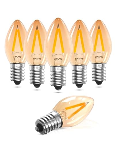 Image of DoRight E14 LED Bulb 1W, Vintage E14 LED Night Light Bulbs, C7 Amber Ultra Warm White 2200K, SES Small Edison Screw Candle Bulb, Salt Lamp for Bedroom Table Lamp, 6 Pack