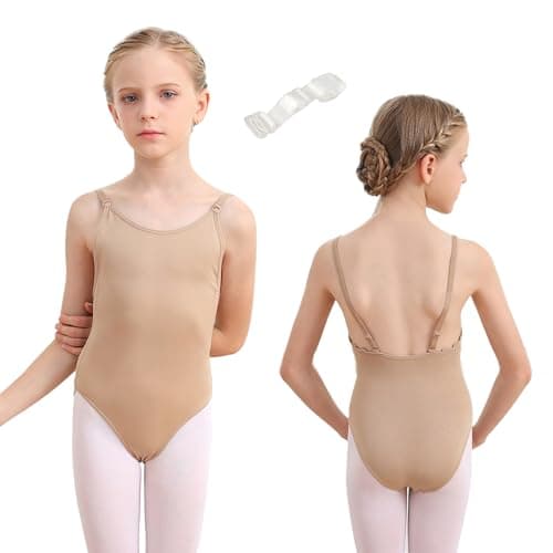 Image of Nude Leotard for Women Girls Ballet Leotard for Girls Womens Bodysuits Nude Camisole Leotards for Ballet Dance Gymnastics with Adjustable Clear Strap Dancewear Dance Undergarment for Girl (3-5 Years)